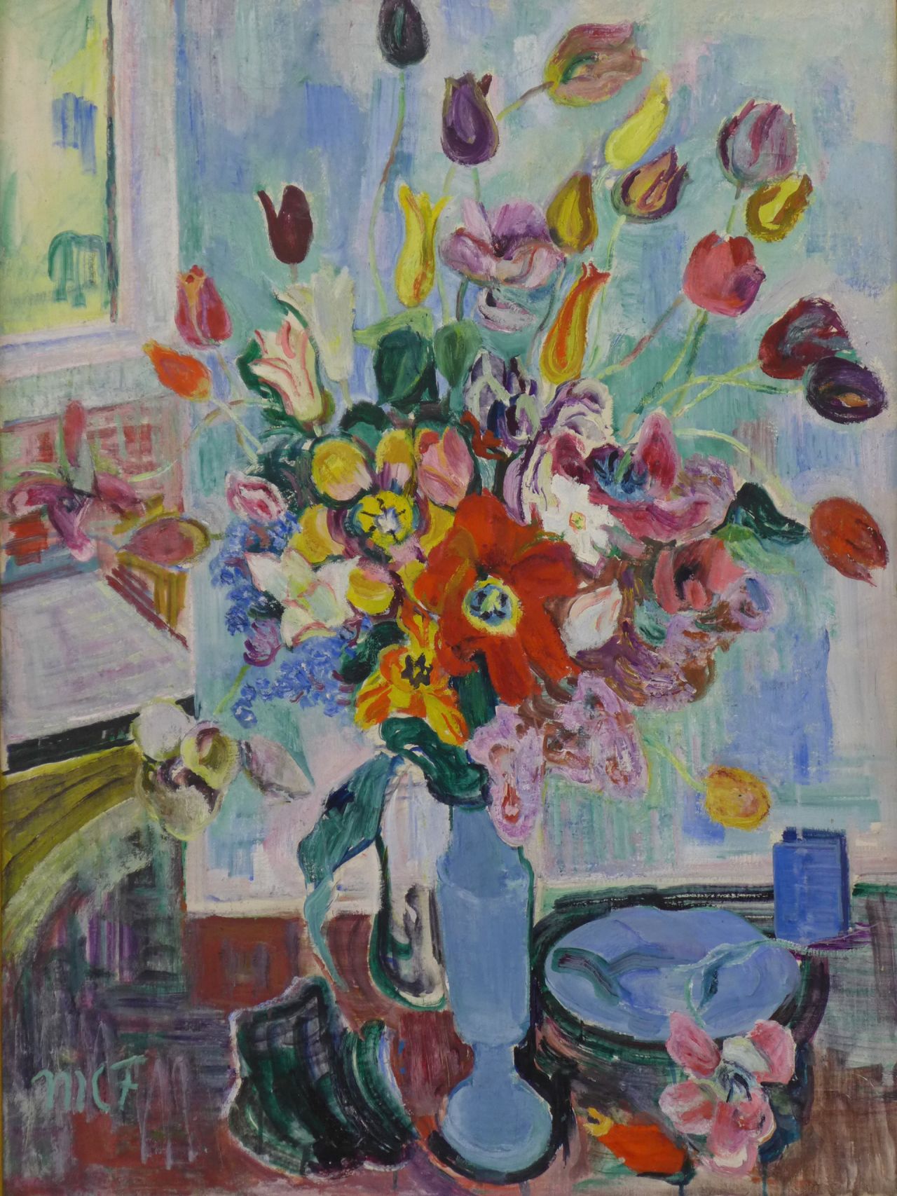 Caspar Filser. Tulpen in blauer Vase